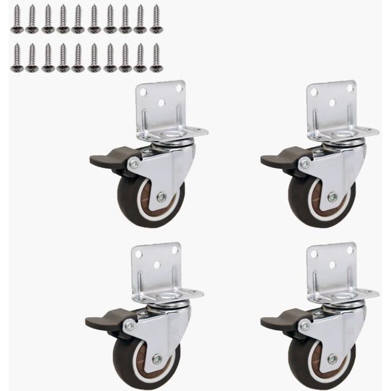 50-mm-möbelrollen Mit 4 Bremsen, L-halterung, Schwerlast Bis 100 Kg, Gummi, Für Regale Und Spielzeugkisten. 4er-set.