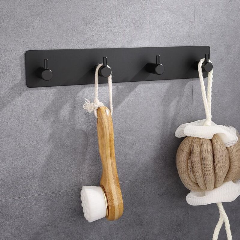 Selbstklebende Edelstahlhaken, Wasserdicht, 4 Haken (schwarz)