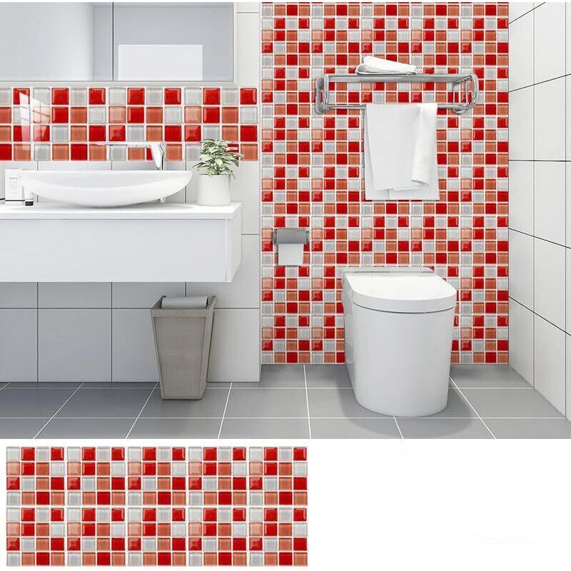 10 Rote Mosaik-küchenrückwandfliesen-aufkleber Für Küche Und Bad, Kleber Für Wandfliesen, Keramikimitat, Wasserfeste Pvc-wanddekoration 10 X 10 Cm