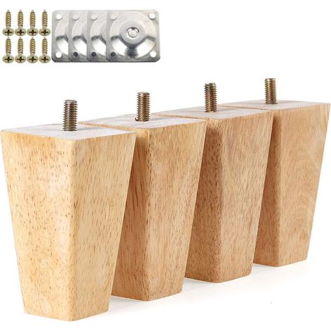 Stück Holzmöbelfüße, 10 Cm, Schrank- Und Bettbeine Mit Montageplatten Und Schrauben