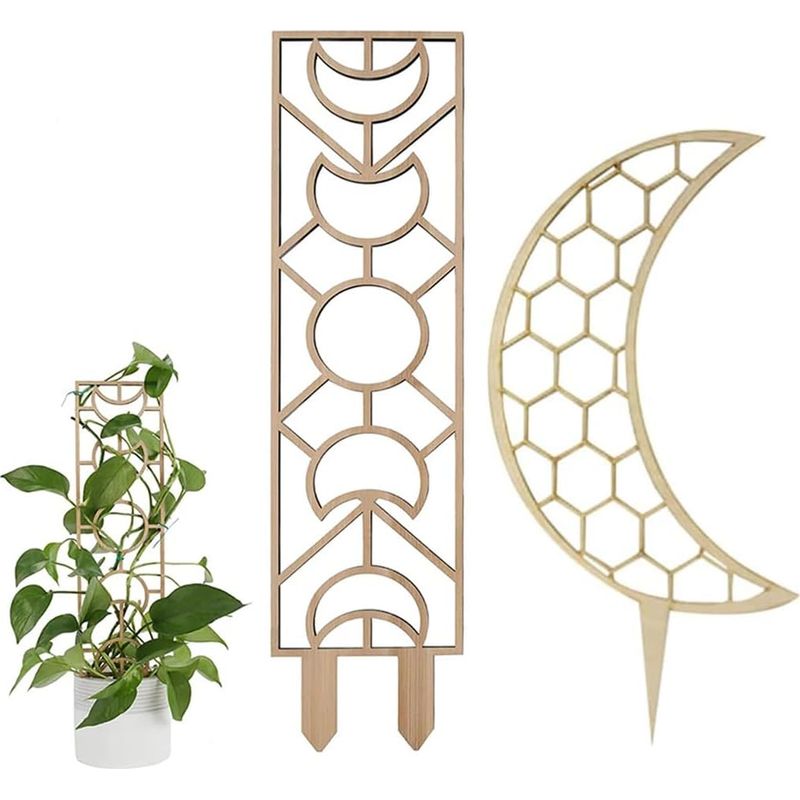 Dekoratives Rankgitter Aus Holz Für Zimmerpflanzen, Mond-/bienenkorb-fensterdesign, 30 Cm, Natur, 2er-set