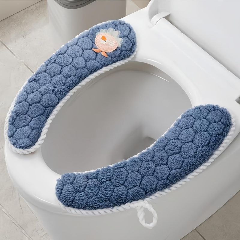Set Mit 2 Paar Warmen, Dick Gepolsterten Toilettensitzbezügen – Rutschfest Und Weich – Waschbar – Mit Klebeband