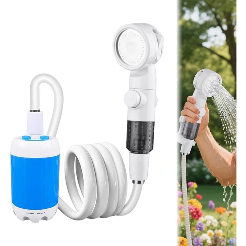 Tragbares Camping-duschset, Wiederaufladbare Elektrische Duschpumpe Mit Duschkopf, Absperrventil Und Eingebautem 5000-mah-akku Für Camping Und Wandern.