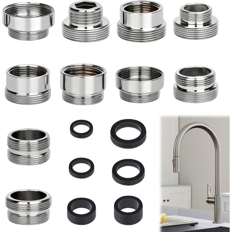 Set Mit 10 Wasserhahnadaptern Inklusive Dichtungen, Universeller Wasserhahnadapter Mit Außengewinde, Doppelnippel Für Gartenschlauch, Spüle