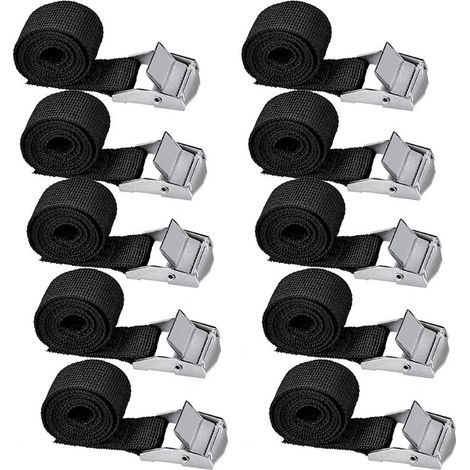10 Spanngurte, 239 Cm – Maximale Traglast 500 Kg – Metallschnalle – Für Motorrad, Auto, Fahrradträger – Schwarz – 10 Stück