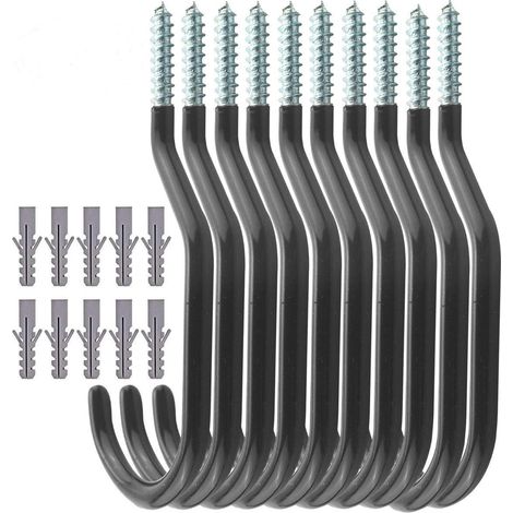 10-teiliges Fahrradhaken-set, Wandfahrradhalterung, Robuster Deckenhaken Für Garage, Schuppen, Garten Und Aufbewahrungsorganisation, Kunststoffbeschichtete Schrauben Zur Decken-/wandmontage (schwarz)