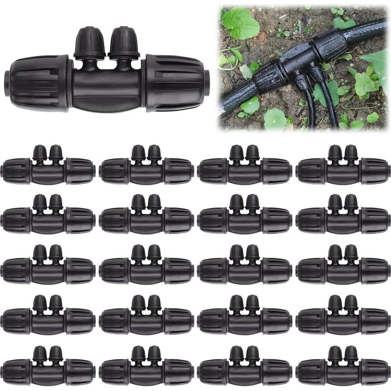 20-teiliges Set Mit Verriegelbaren T-verbindern Mit Widerhaken, Tropfbewässerungs-anschlussset Von 1/2 Zoll Auf 1/4 Zoll (12/16 Mm Und 4/7 Mm) – Verriegelbare Schlauchverbinder – 4-wege-bewässerungsan