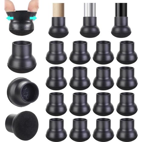 Stuhlbeinschoner, 16 Stück Kleine Schwarze Filz-stuhlbeinschoner, Runde Silikon-stuhlgleiter, Gummi-stuhlbeinkappen (passend Für: 20-25 Cm)