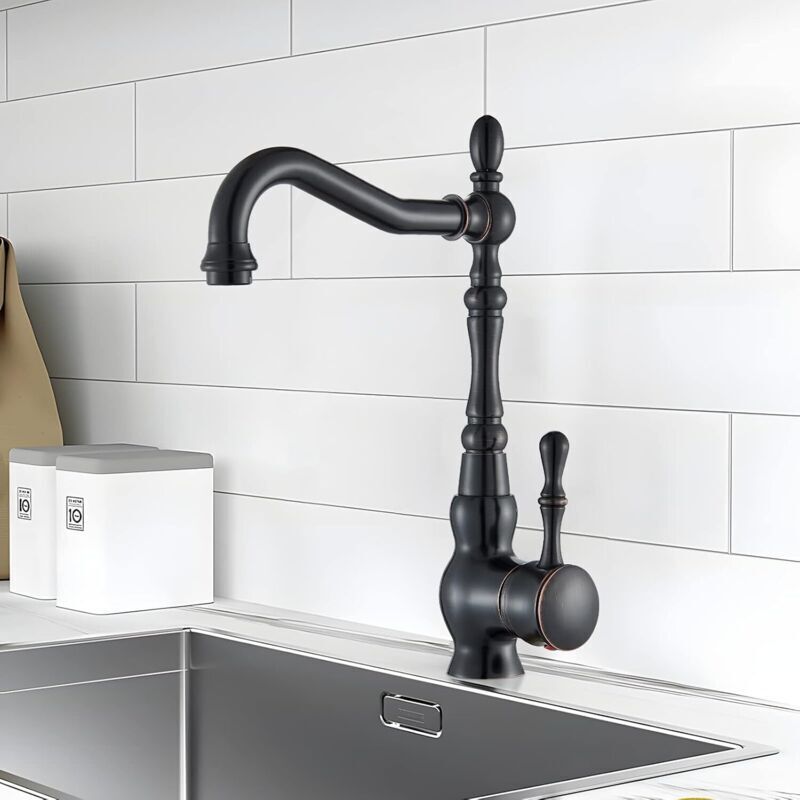Schwarze Küchenarmatur Mit 360° Schwenkbarem Auslauf, Spültischmischer, Küchenarmatur Im Vintage-stil