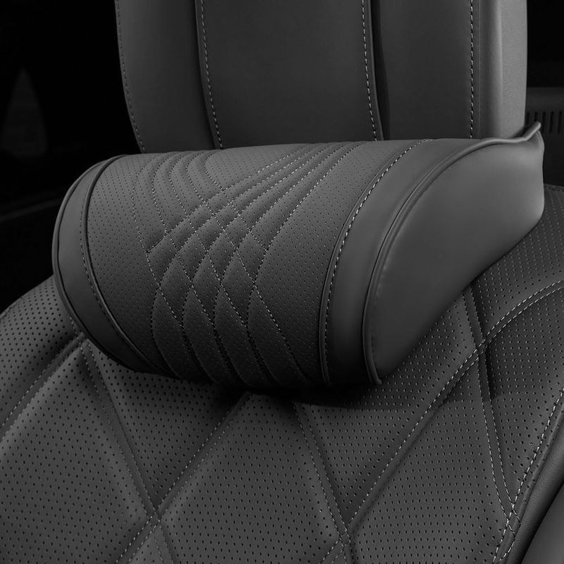 Auto-kopfstütze, Nackenkissen Mit Nappaleder-memory-schaum, Abnehmbaren, Atmungsaktiven, Weichen Bezügen Mit Verstellbaren Gurten, Sitz-kopfstützenkissen, Schwarz, 1 Stück