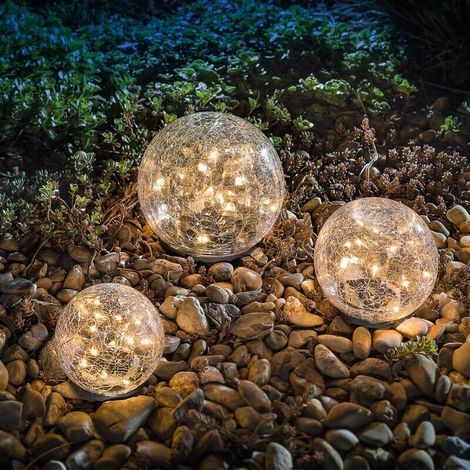 Set Aus Solar-glaskugeln, Gartenbeleuchtung, Warmgelbe Solarleuchte, Glasleuchte