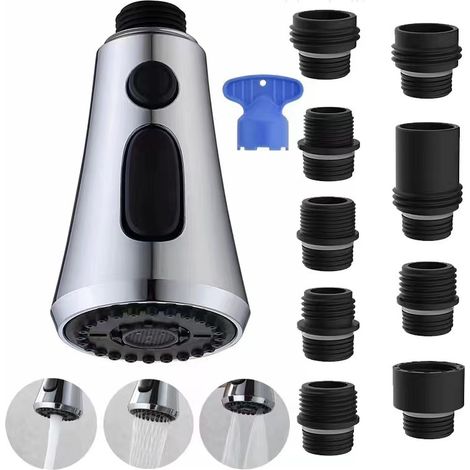 Ausziehbarer Küchenspülen-sprühkopf, Küchenarmatur Mit 9 Adaptern, 3-funktions-sprühkopf, Kompatibel Mit G1/2-armaturen, Chrom