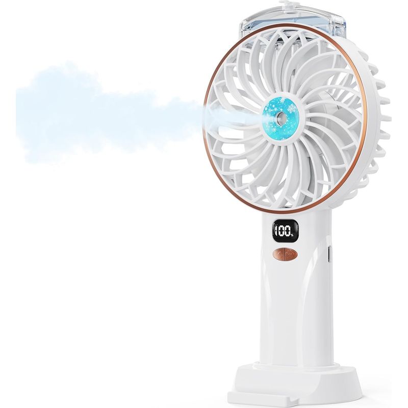 Tragbarer Ventilator – Mini-tischventilator Mit 4000 Mah, Sprühfunktion, 3 Geschwindigkeitsstufen, Usb-aufladbar Mit Basisstation, Led-anzeige, Kabellos, Fürs Lernen