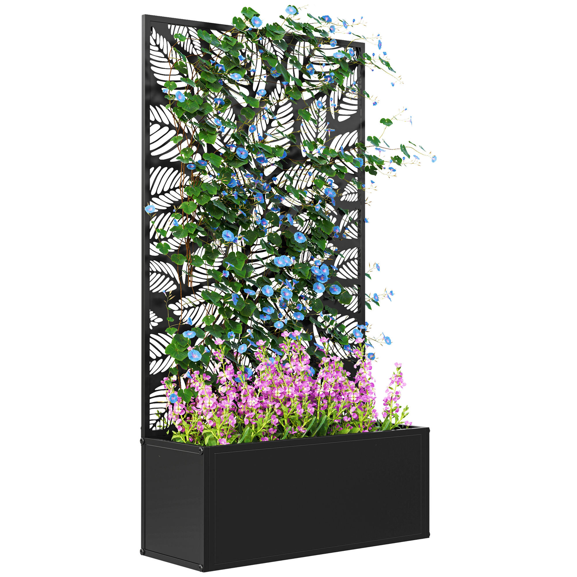 Großer Pflanzkasten Mit Rankgitter Metall Blumenkasten Als Sichtschutz Rechteckig 61 X 23 X 113 Cm Schwarz