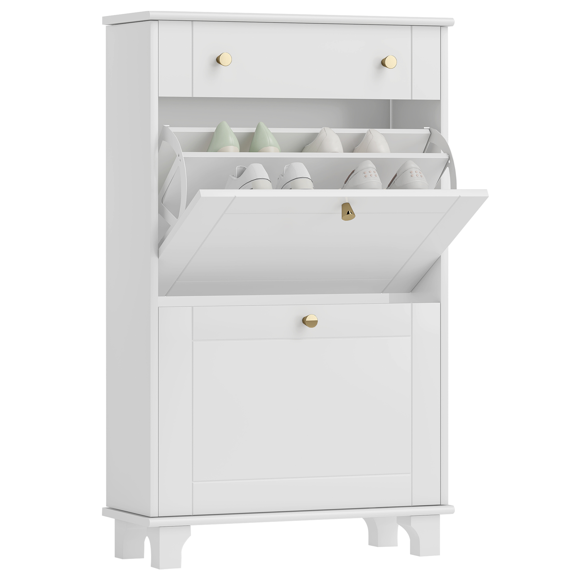 Schuhschrank Flur Schmal Mit Klapptüren Schubladen Und Verstellbarem Regal 60 X 23,5 X 98,5 Cm Weiß