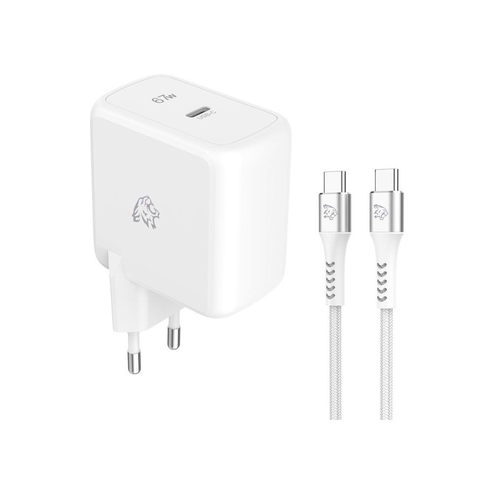 Usb-c-wandladegerät Tiger Lite Tiger Lite Gan 67 W Mit Usb-c-kabel 2 M Weiß