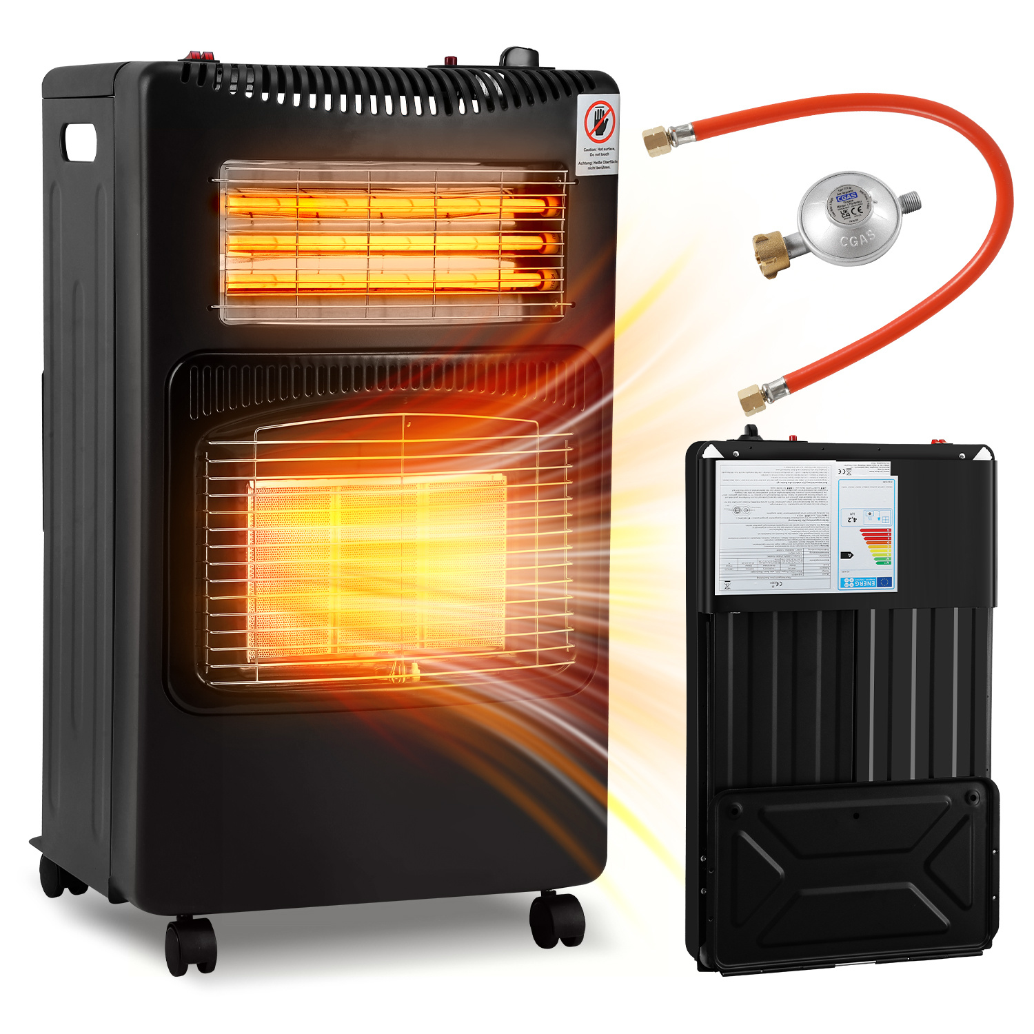 Tolletour 2-in-1 Gas- & Elektroheizung 4200w/1200w, Keramik & Quarz, 3 Gasstufen, Ods, 5 Rollen