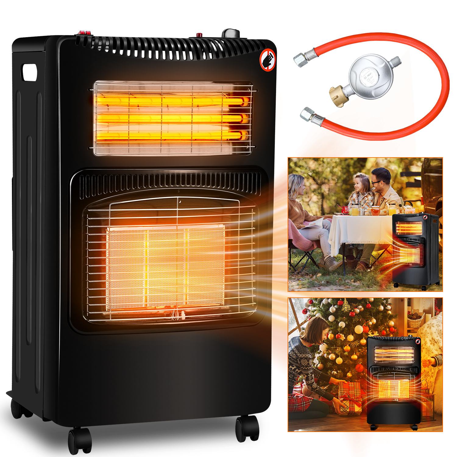 Tolletour Hybrid Gasheizer Mit Quarzheizung, Gas 4,2 Kw + Elektro 1,2 Kw, Faltbar, 5 Rollen