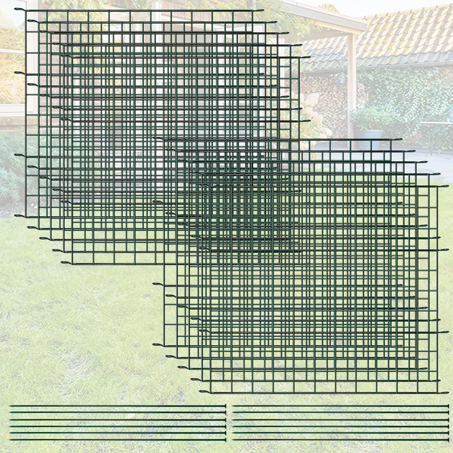 Tolletour Teichzaun 10-teilig Grün Aus Metall, Steckzaun Für Garten Und Tiere, Gerade