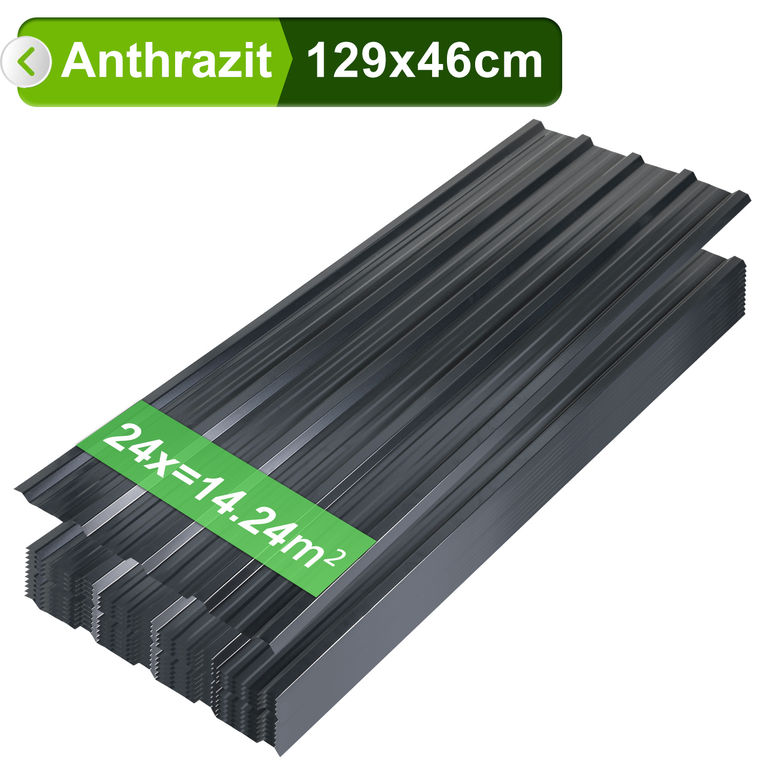 Tolletour 12 Stück Profilblech Dachblech 129 X 46 Cm, 0,25 Mm, Anthrazit, Für Gartenhaus Und Carport