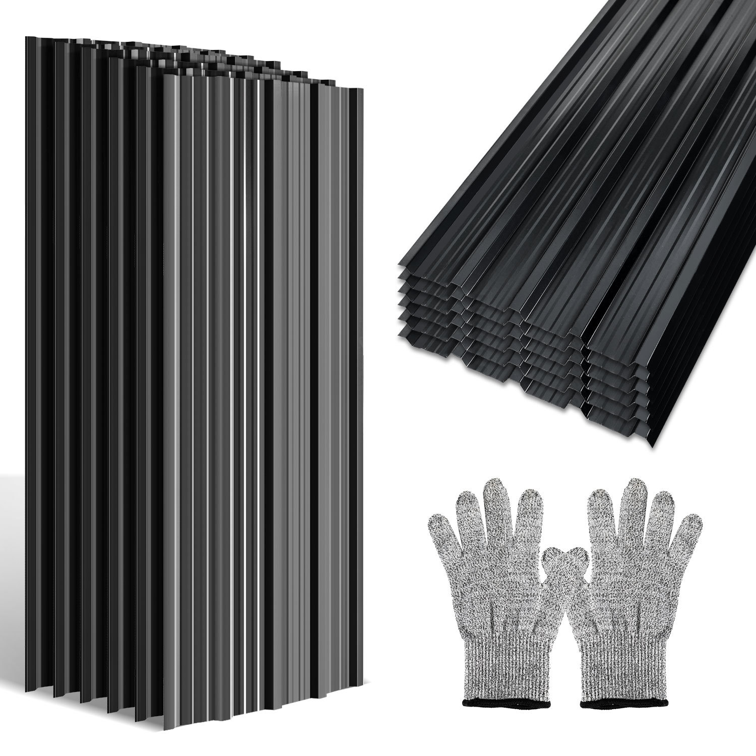 Tolletour Trapezblech Set 24-teilig, 129 X 46 Cm, Profilblech, Anthrazit, Inkl. Schnittschutzhandschuhe