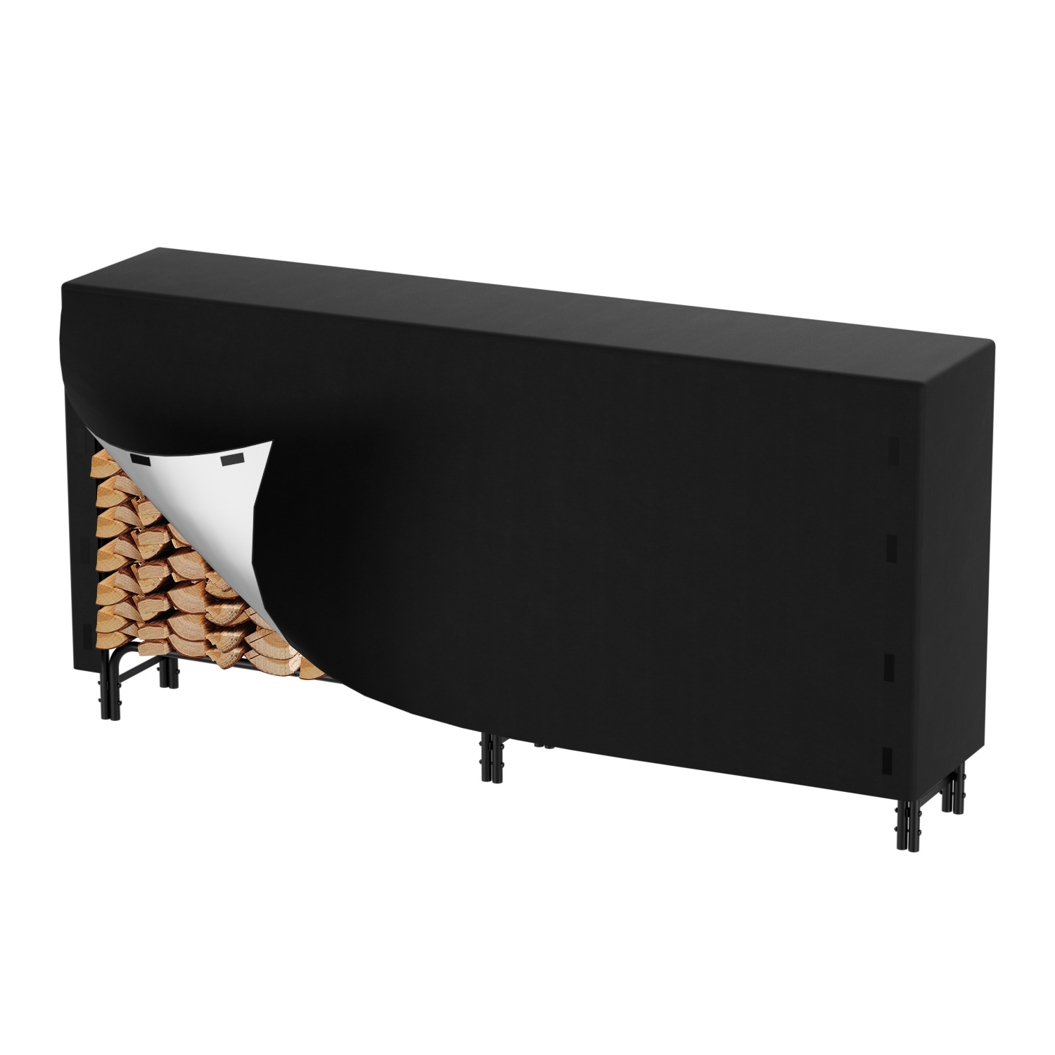 Tolletour Kaminholzregal Brennholzregal Mit 210d Oxford-abdeckung, 244 X 34,5 X 124 Cm, Metallrahmen Schwarz, Große Holzlagerung Bis 300 Kg
