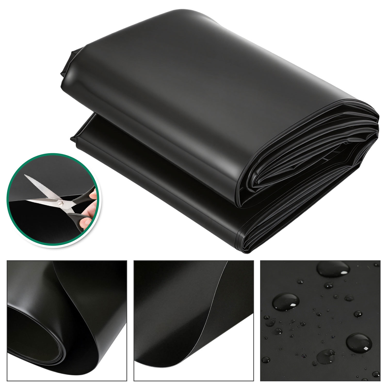 Tolletour Teichfolie 2 X 2 M, 0,2 Mm Hdpe Schwarz, Wasserdichte Uv-beständige Teichplane, Flexibel Und Zuschneidbar Für Gartenteich Und Fischteich