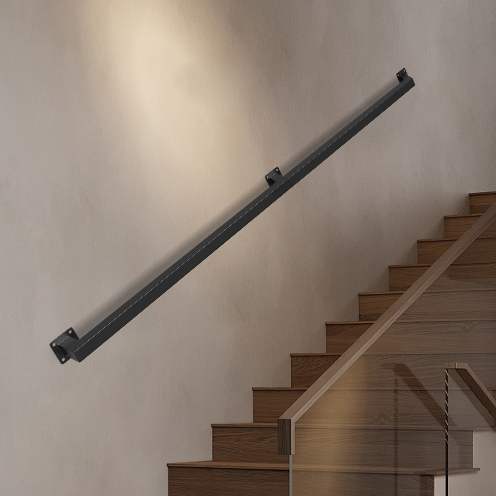 Tolletour Vierkant-handlauf 150 Cm Schwarz, Treppengeländer Aus Eisen Mit Pulverbeschichtung, 30 X 30 Mm, Zweiteilig, Für Treppe Und Flur