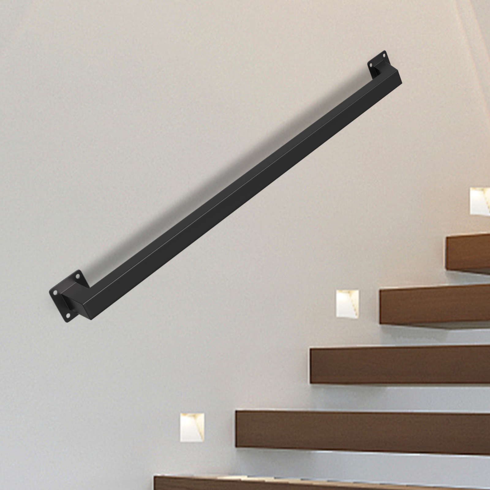 Tolletour Vierkant-handlauf 80 Cm Schwarz, Treppengeländer Aus Eisen Mit Pulverbeschichtung, 30 X 30 Mm, Einteilig, Für Treppe Und Flur