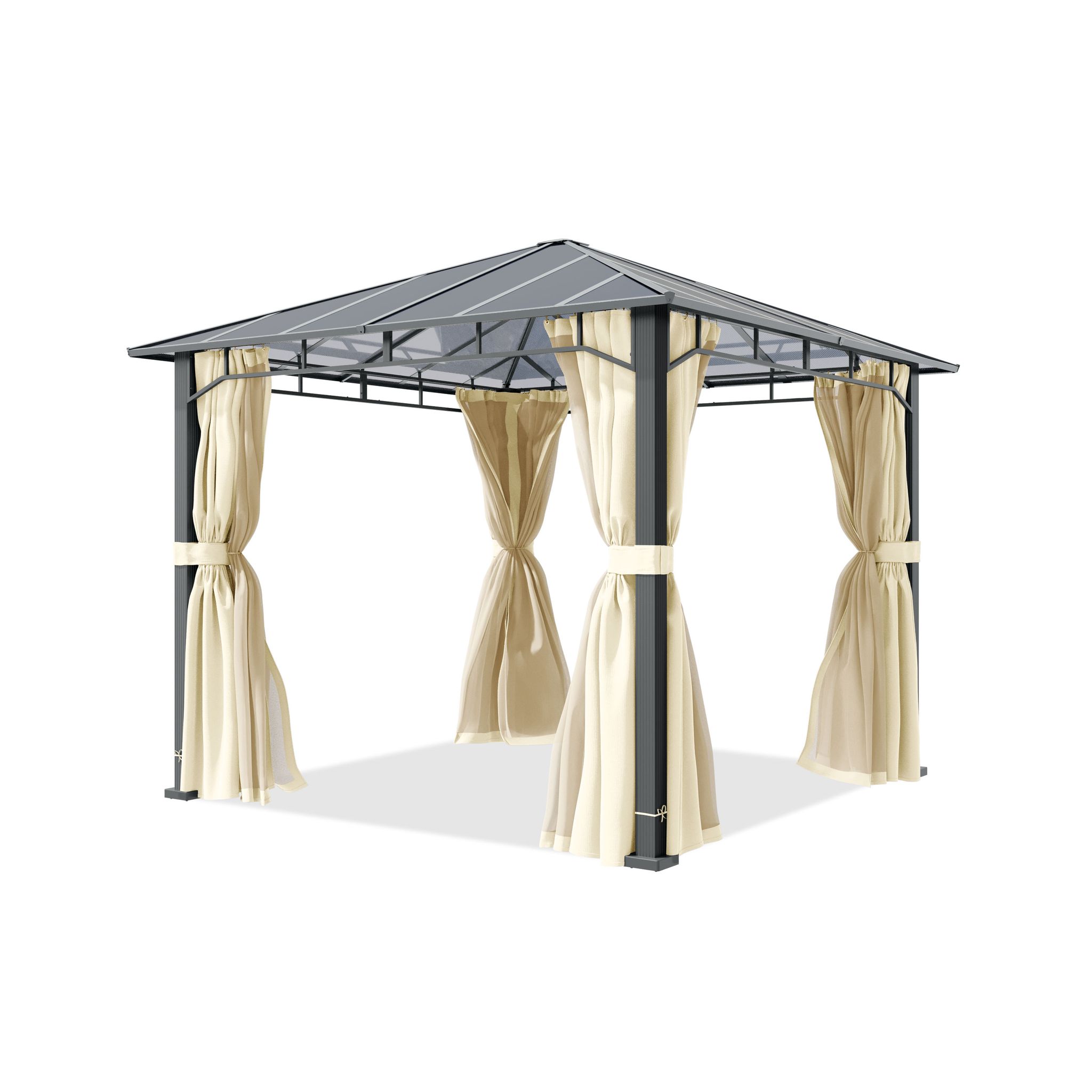 Toolport Gartenpavillon 3x3 M Alu-rahmen, Polycarbonat Dach Ca. 8mm, Beige - Mit Seitenteilen Und Moskitonetzen