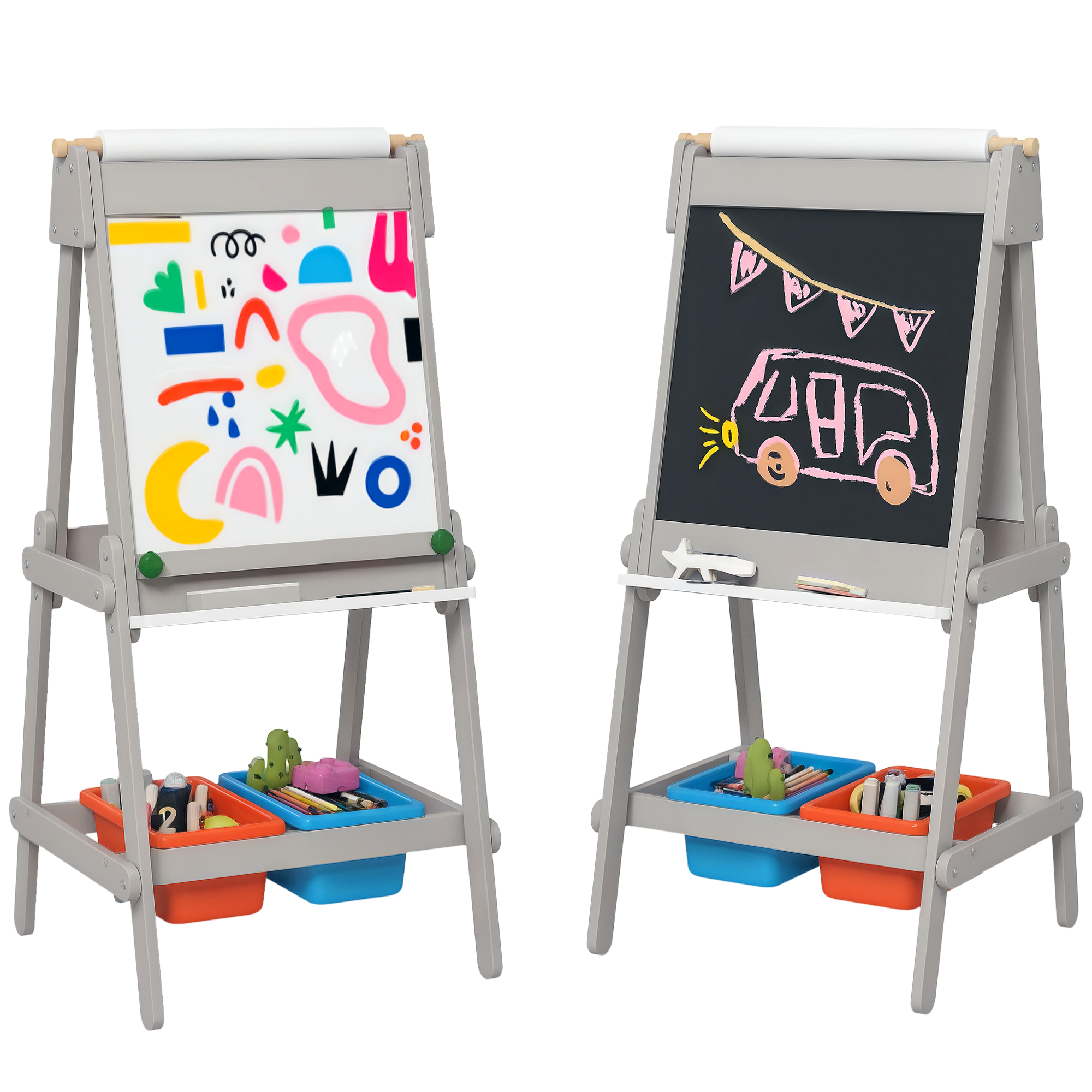Kinder-tafel, Doppelseitig, Mit Schwammrolle, Aufbewahrungsboxen, Grau