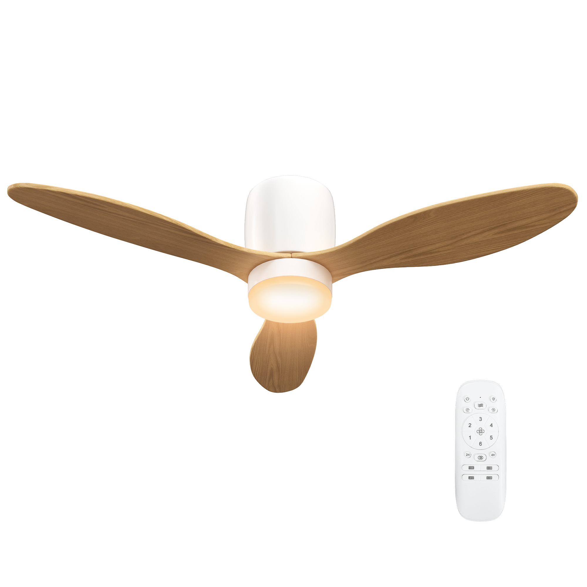 Deckenventilator Mit Licht Und Fernbedienung, 115 Cm, Led-lampe, Reversibler Gleichstrommotor, Natur-finish