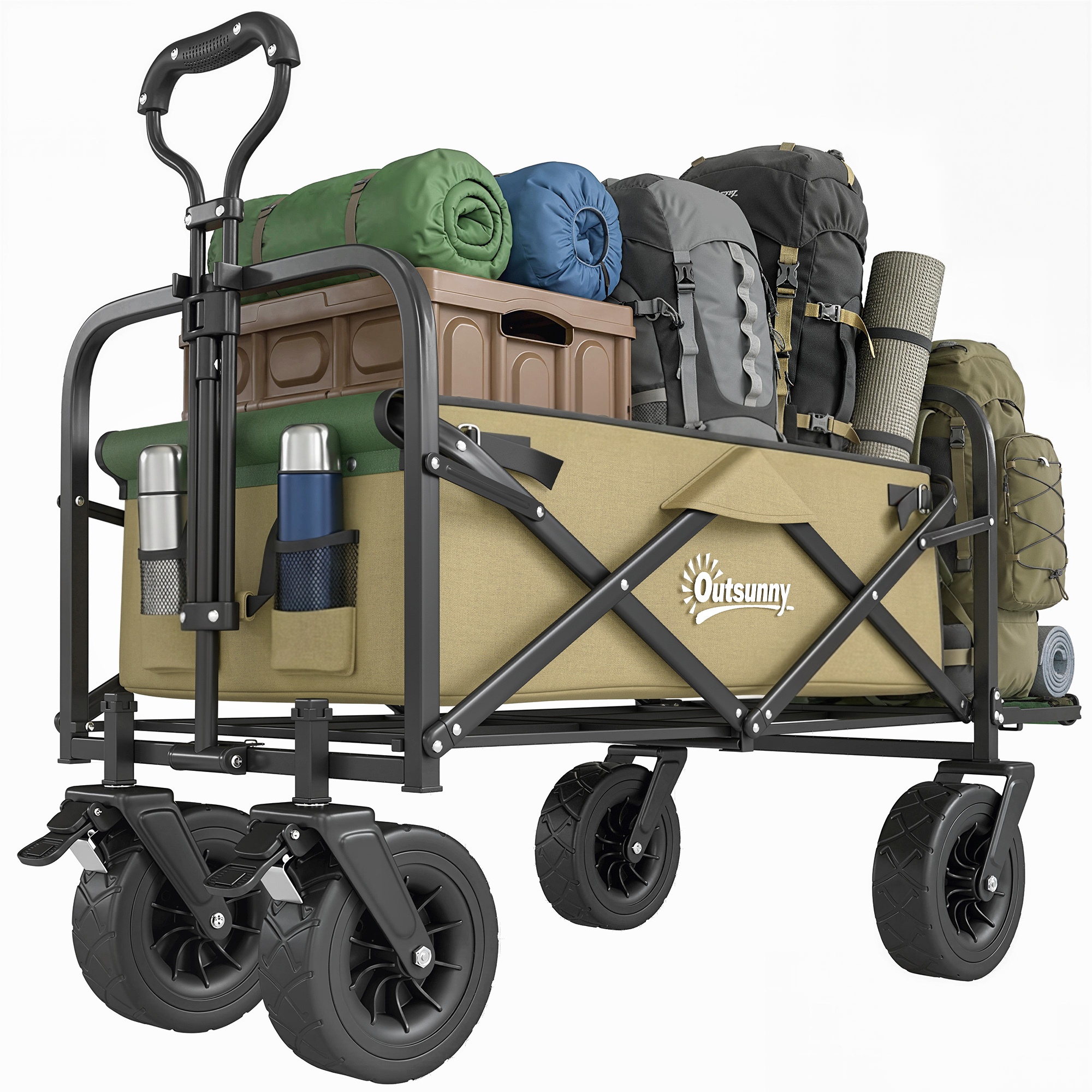 Klappbarer Trolley, 110 L, Bis 100 Kg, Teleskopgriff, Stahlrahmen, 94 X 57 X 77–100 Cm, Khaki