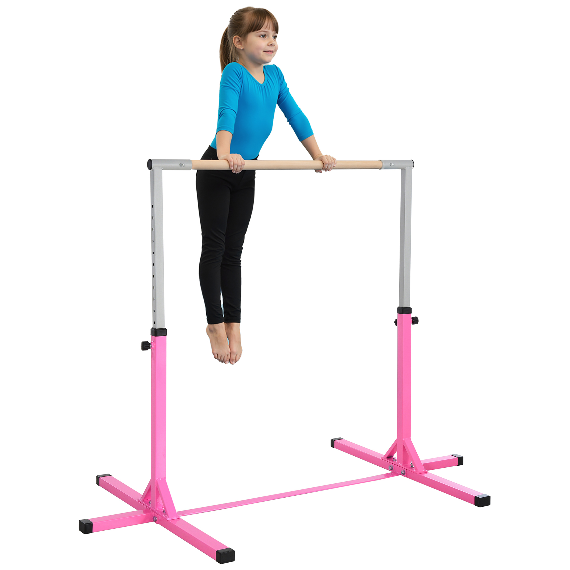 Kinderturnstange, Höhenverstellbare Reckstange, Für Drinnen Und Draußen, Aus Robustem Holz Und Stahl, Maximale Belastung 75 Kg, Für Kinder Ab 3 Jahren, Rosa