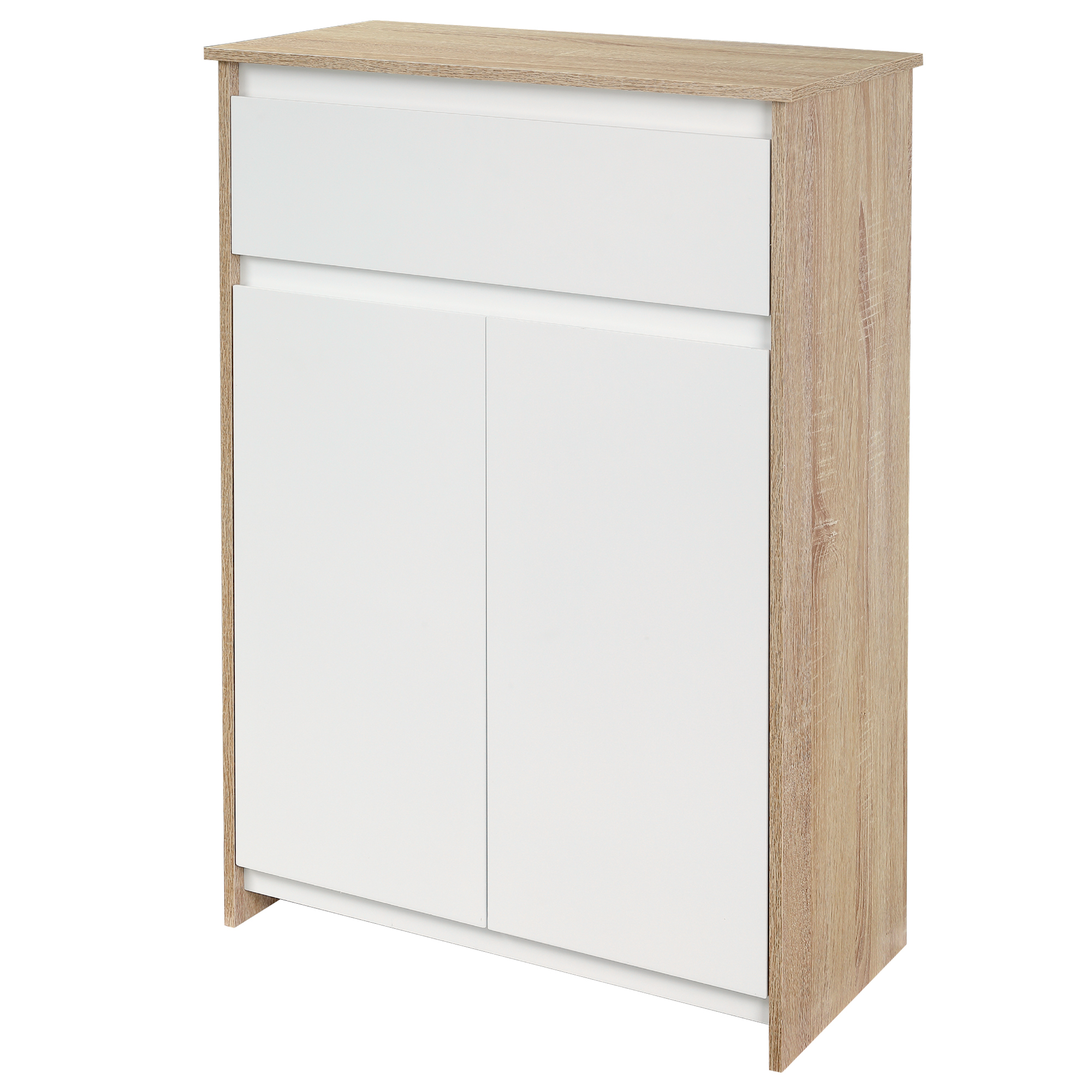 Badezimmerschrank Mit Einer Schublade Und Zwei Türen, Beistelltisch Im Modernen Stil, 60 X 30 X 90 Cm, Weiß Und Natur