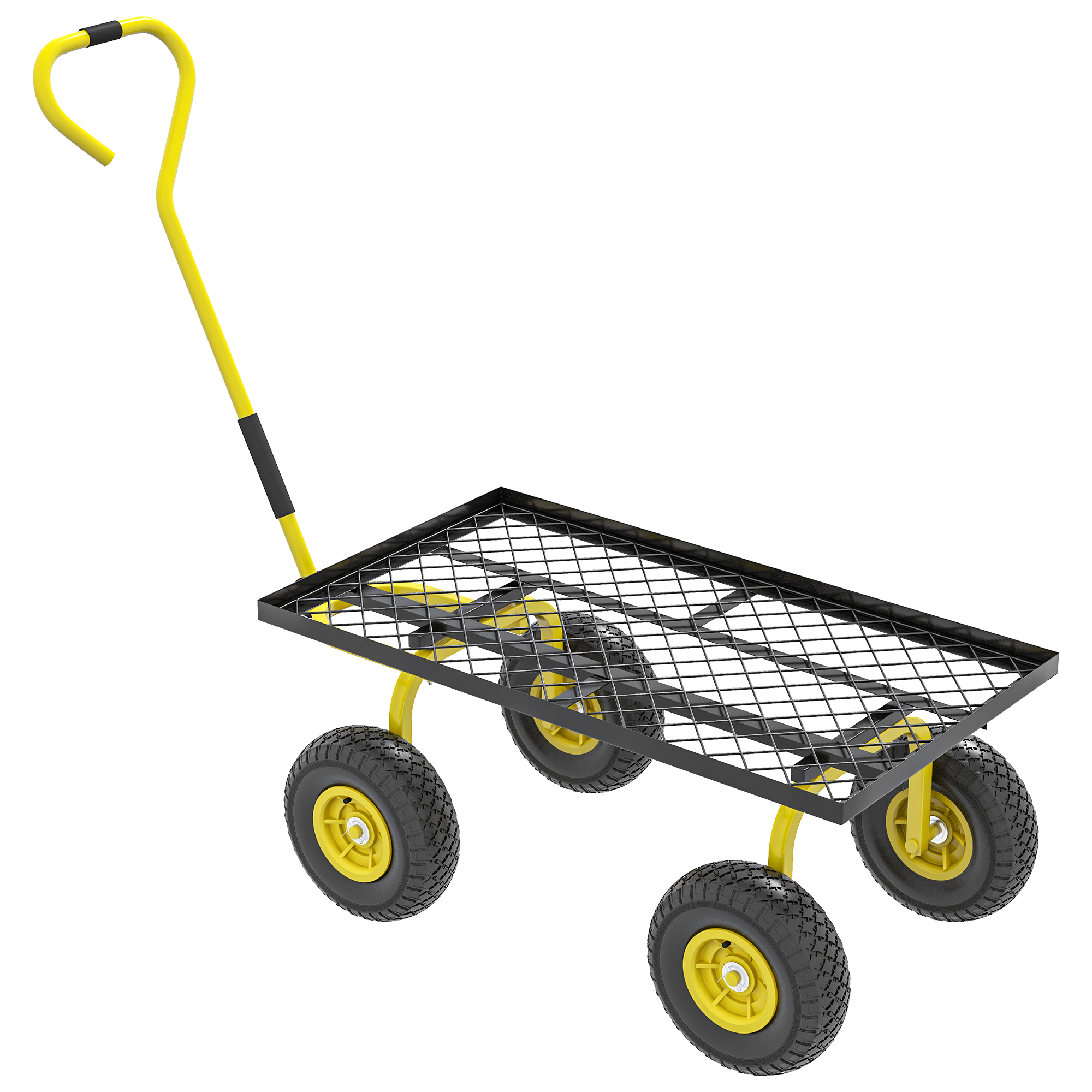 Gartenwagen Aus Stahl, 150 Kg Tragkraft, Beschichteter Griff, 94 X 48,5 X 100 Cm, Gelb Und Schwarz