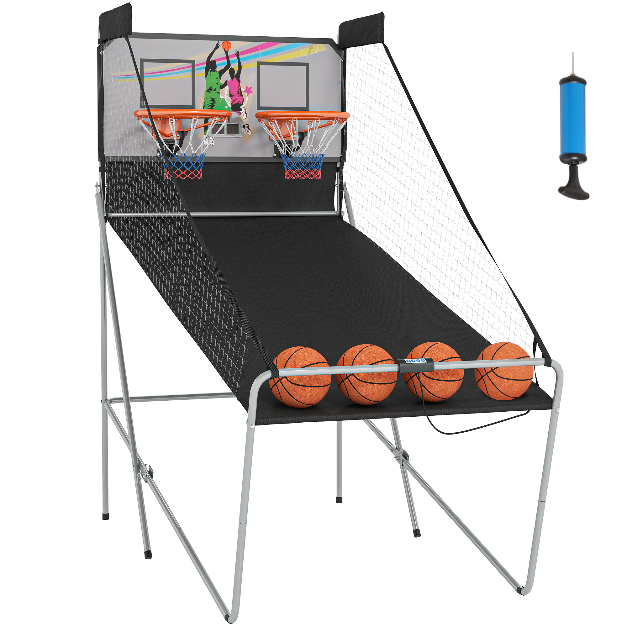 Zusammenklappbarer Basketballkorb, Spielzeug-basketballmaschine Mit Elektronischer Anzeigetafel Und Zähler, Stahlrahmen, Netz, Basketballkorb, 4 Basketbälle, 205 X 110 X 205 Cm