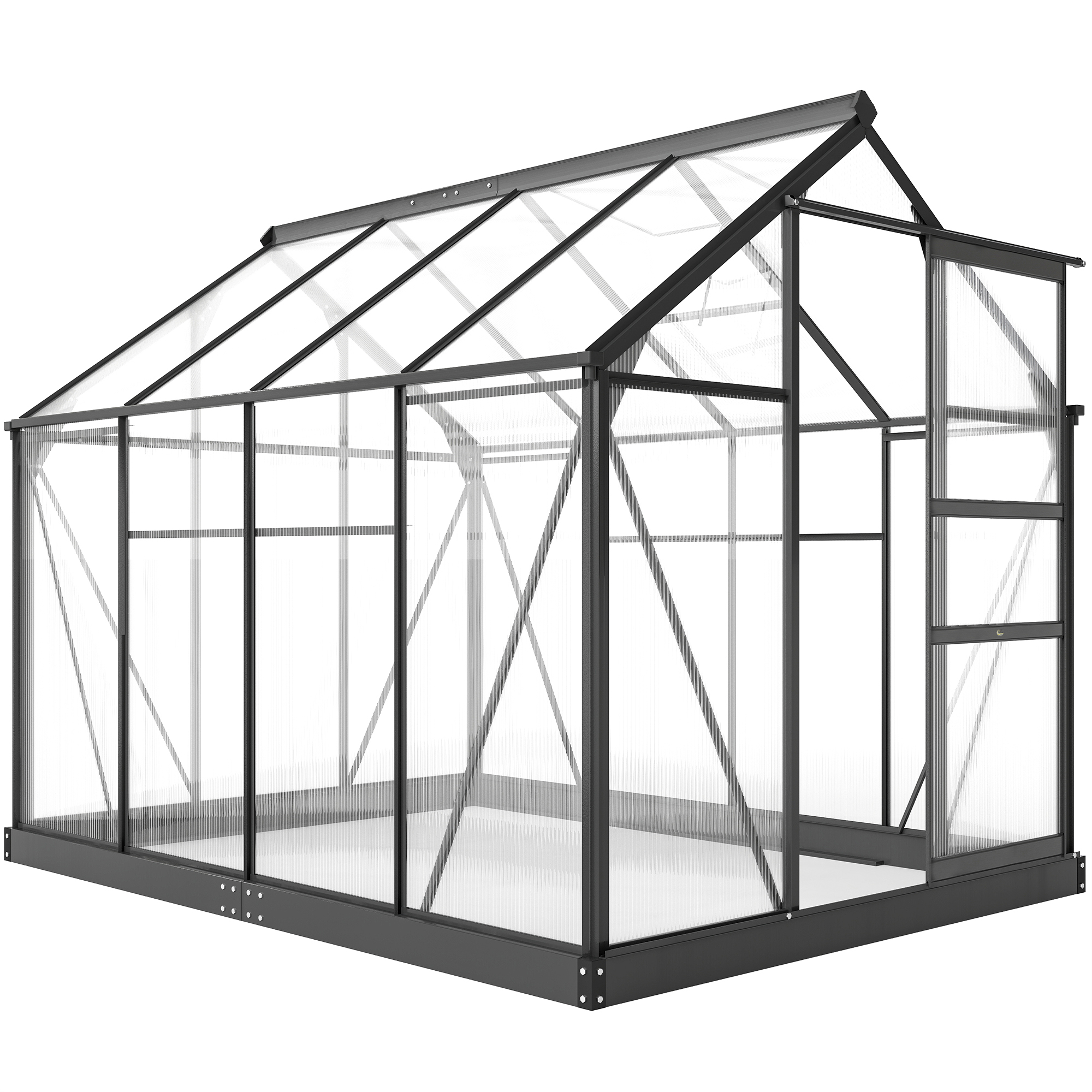 Gewächshaus Mit Dachfenster, Schiebetür, Transparent, Polycarbonat Und Aluminium, 190 X 252 X 201 Cm