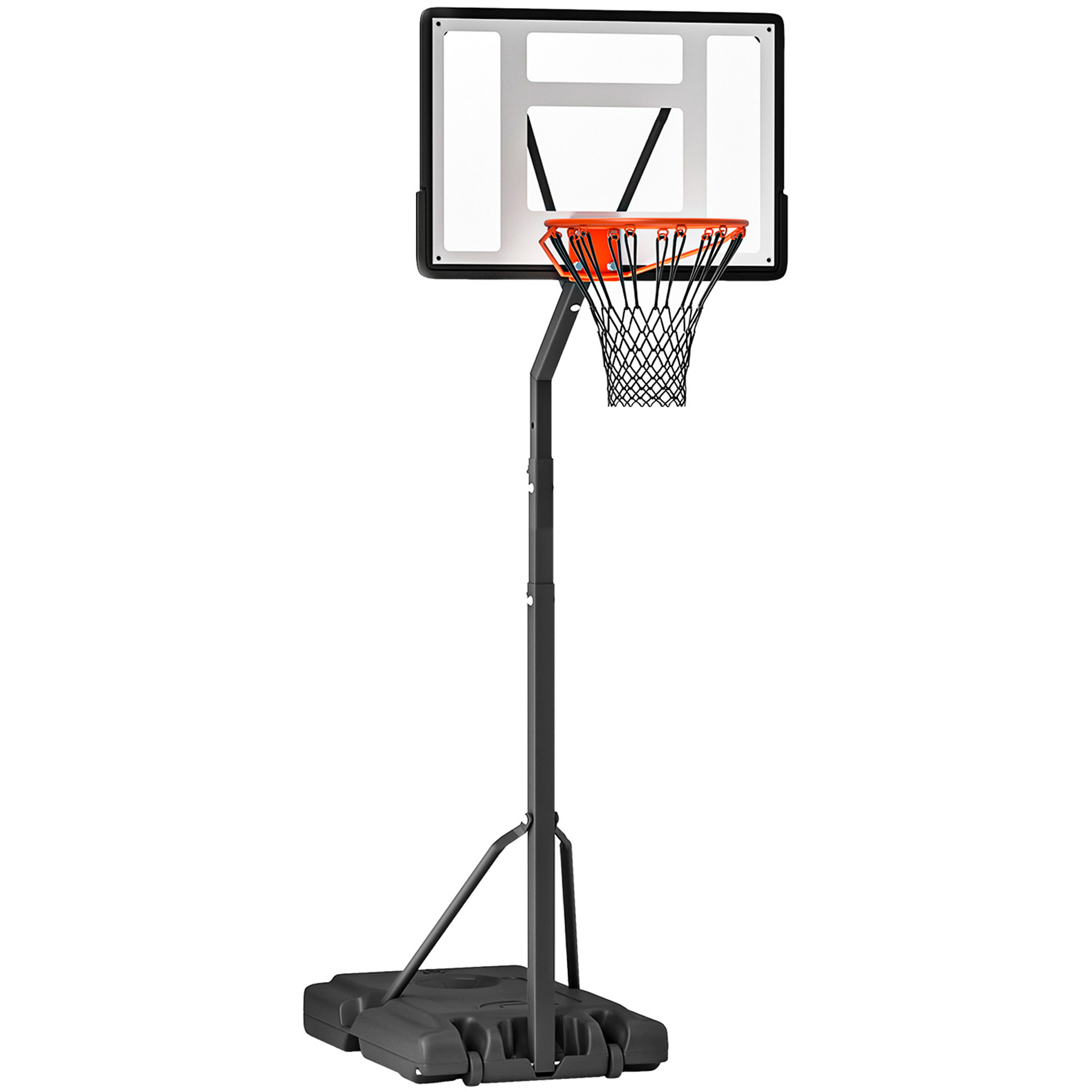 Basketballkorb Mit Rollen, Höhenverstellbar Und Mit Wiederaufladbarem Standfuß, 90 X 165 X 302–352 Cm, Schwarz