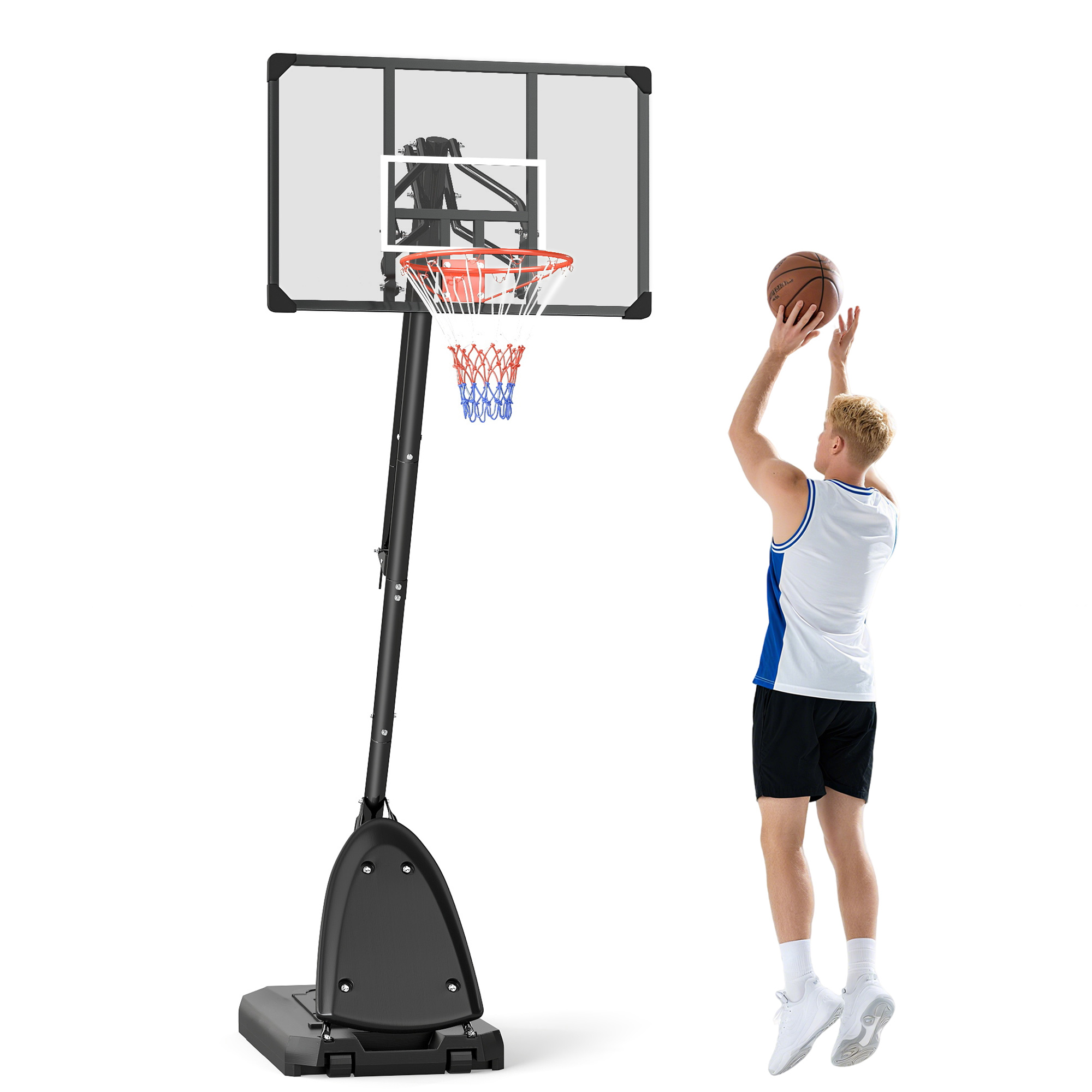 Basketballständer, Verstellbare Korbhöhe Von 2,3 Bis 2,9 M, Untere Rebound-stange, Beschwerter Fuß, Rot Und Schwarz