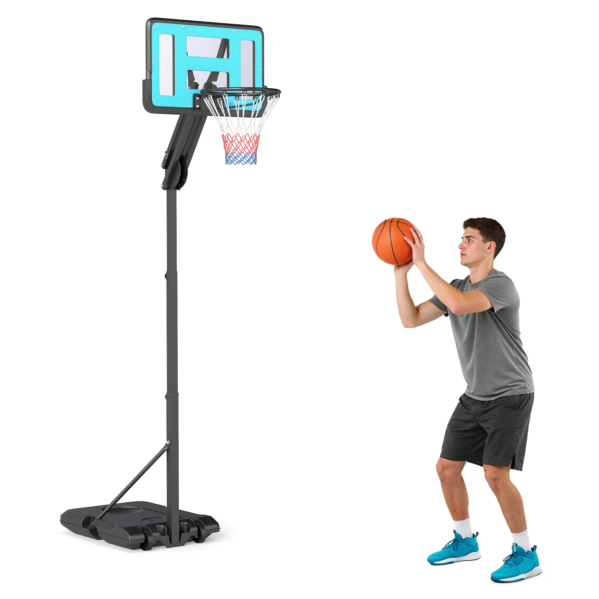 Verstellbarer Outdoor-basketballkorb 146–236 Cm Mit Rollen Und Beschwertem Fuß, Schwarz