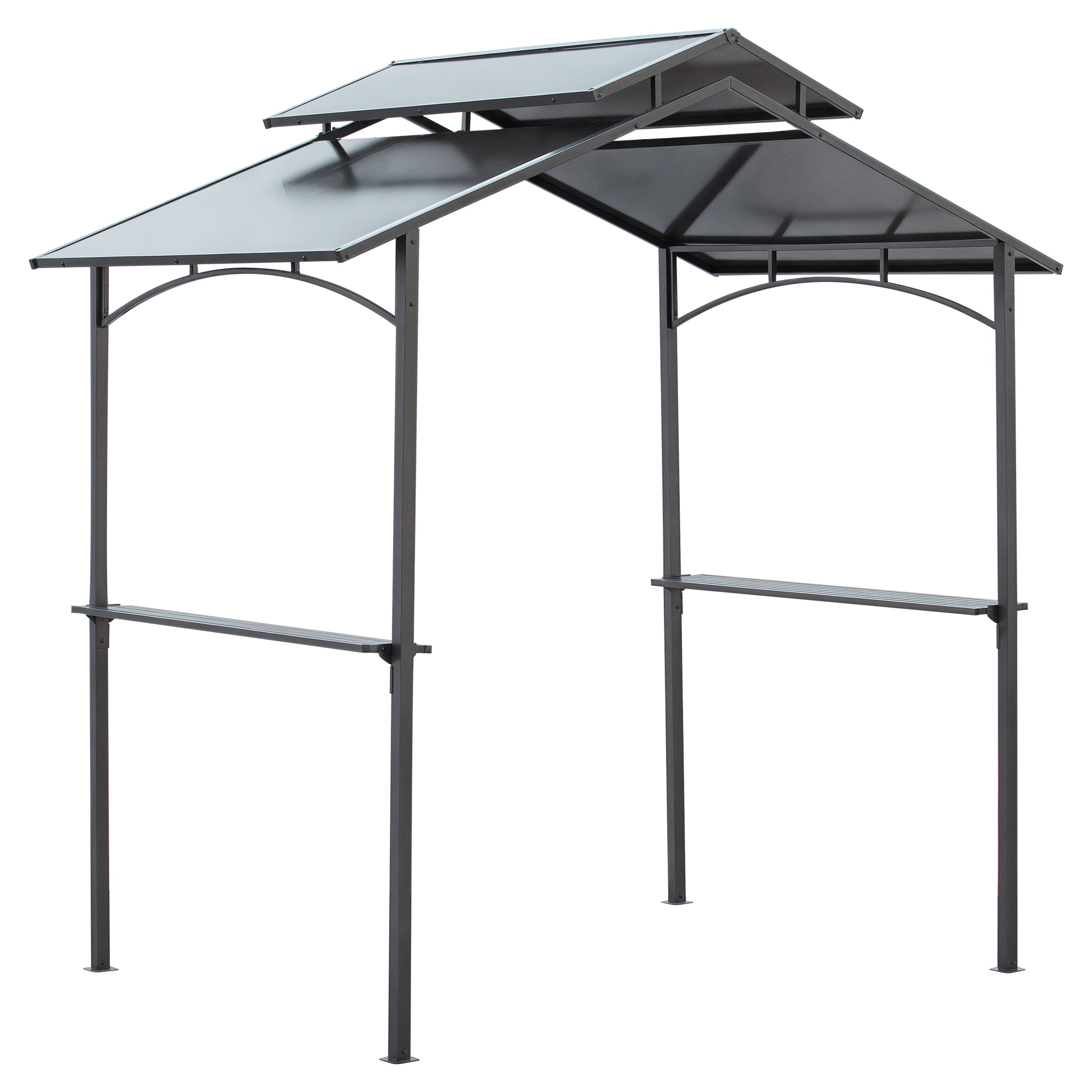 Grillpavillon Mit Feuerfestem Dach, 2 Ablagen, 2,5 X 1,5 M, Stahl-pc, Schwarz Und Braun