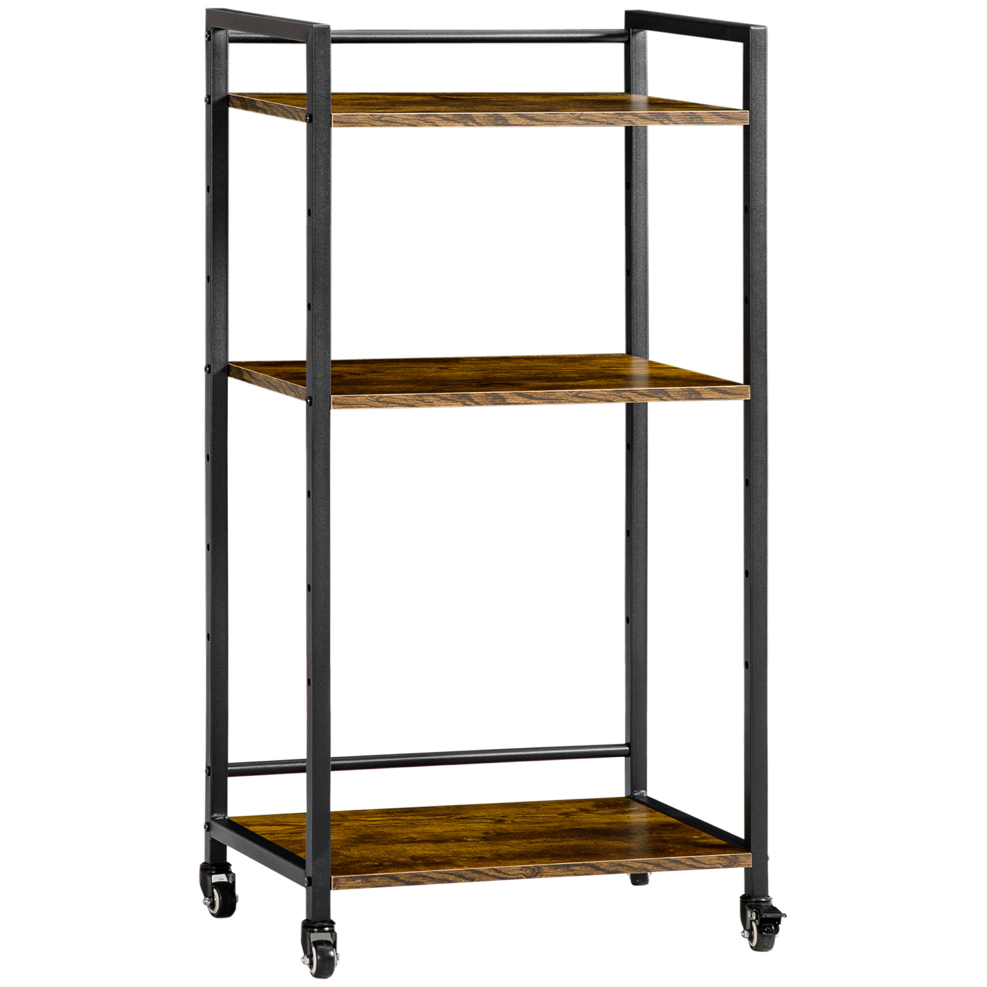 Ablagewagen Mit 3 Ablagen, Druckerstand, Ideal Für Büro Oder Arbeitszimmer, 50 X 35 X 100,5 Cm, Rustikales Braun