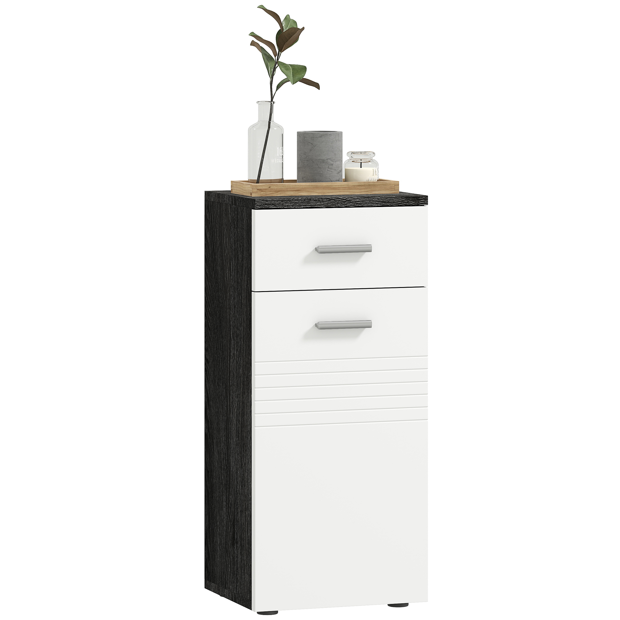 Badezimmerschrank Mit Schublade Und Holzschrank, 35 X 30 X 77,5 Cm, Schwarz-weiß