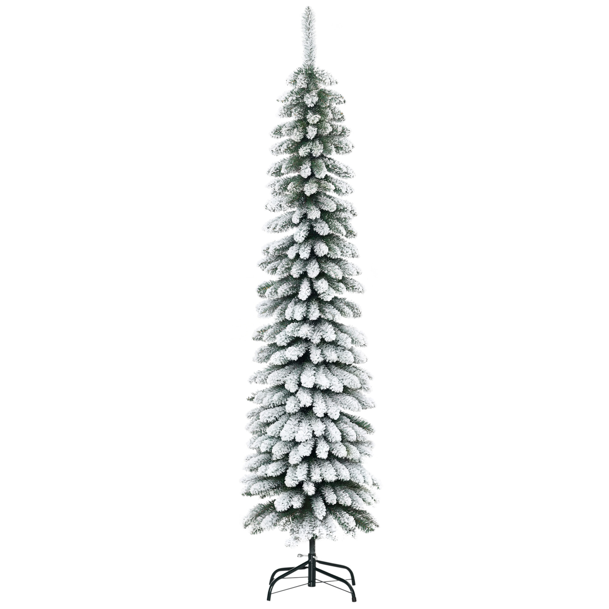Künstlicher, Schneebedeckter Weihnachtsbaum, Schlankes Design, Schwer Entflammbar, 180 Cm, Grün Und Weiß