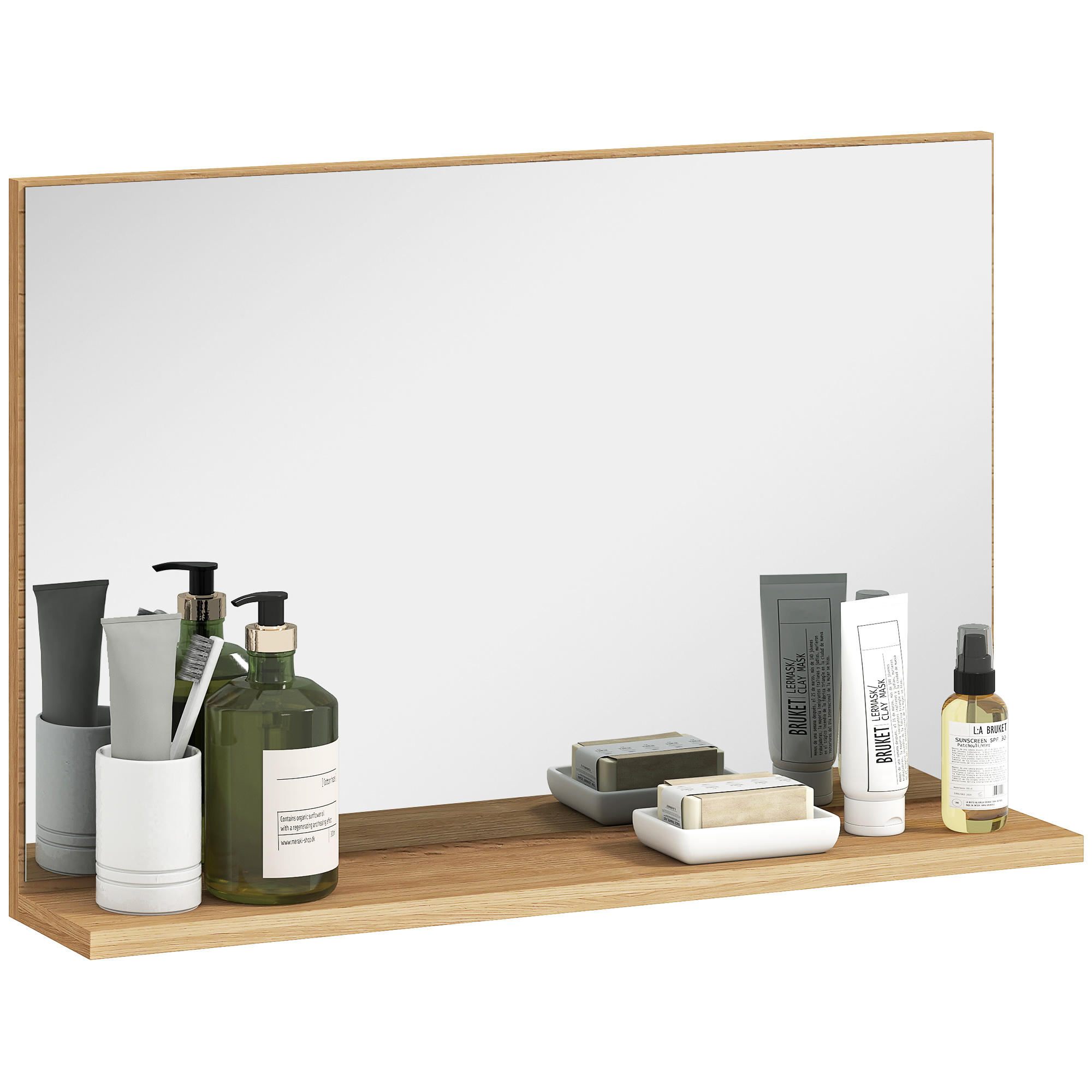 Wandmontierter Badezimmerspiegel Mit Ablage, Modernes Und Multifunktionales Design, 60 X 12 X 40 Cm, Holz