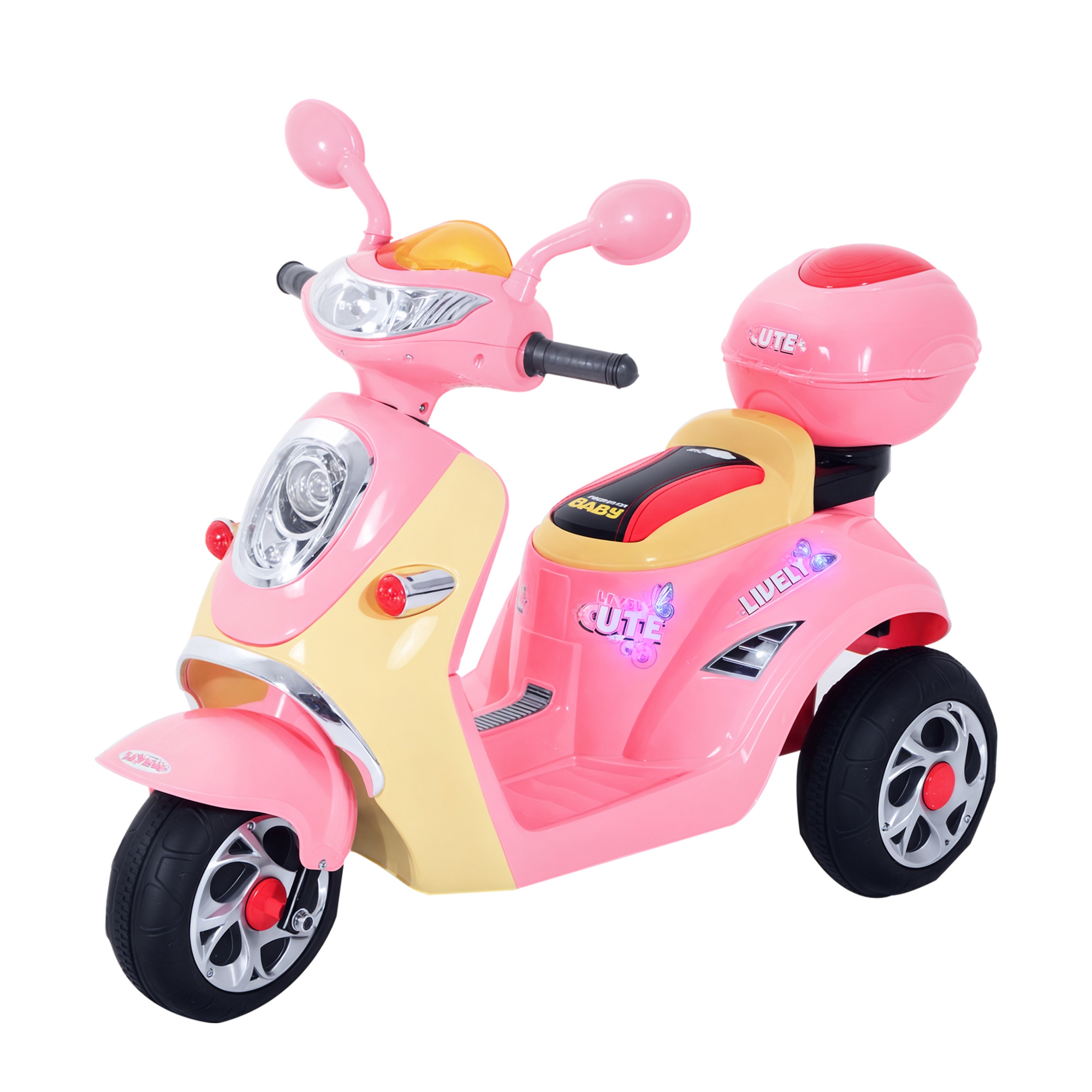 Elektrisches Kindermotorrad, Elektroauto, Kinderfahrzeug, Dreirad, 6v, Metall+pp, 108x51x75cm (rosa+gelb)