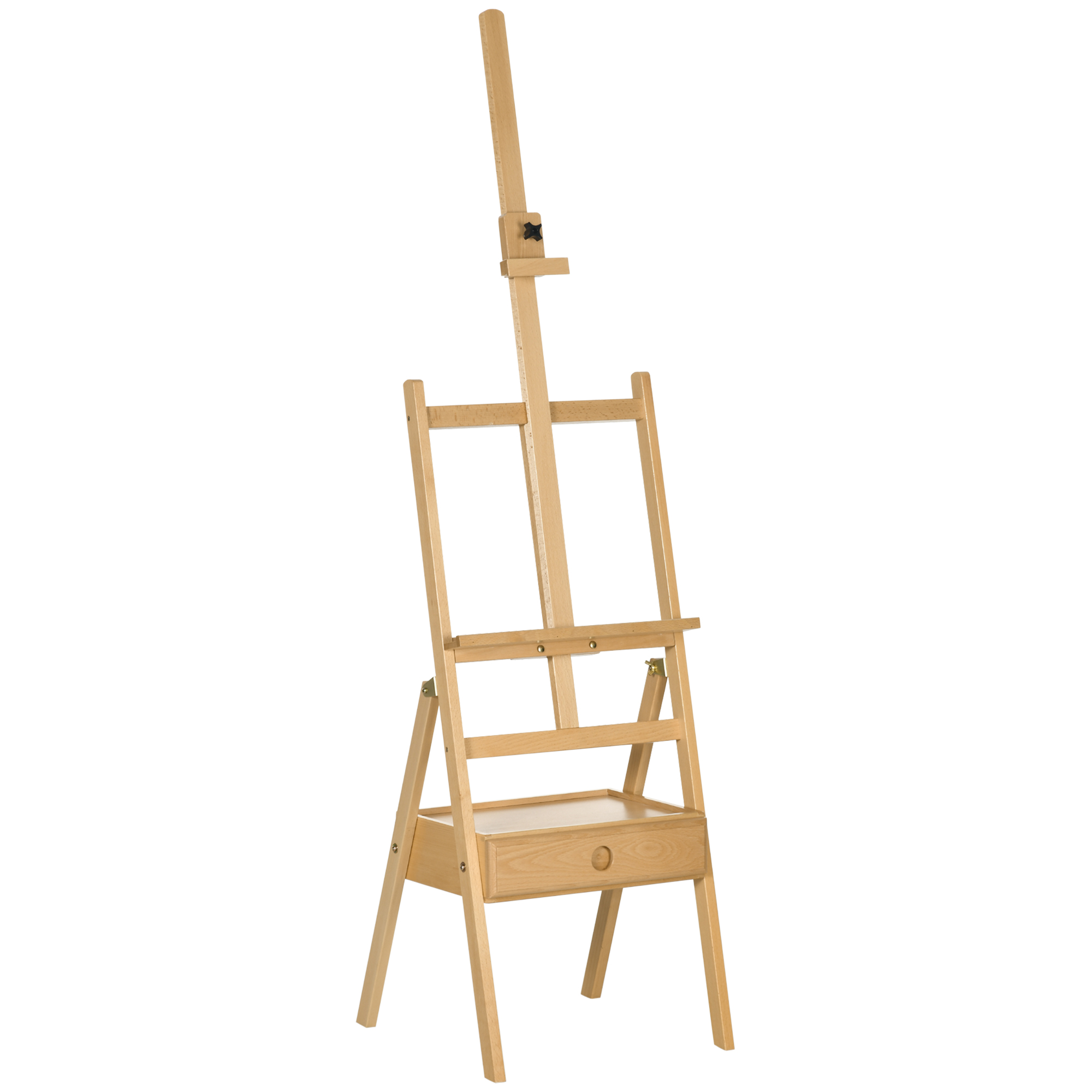 Staffelei Für Leinwände Bis 92 Cm. Verstellbare Holzstaffelei Mit Schublade. Maße: 43,5 X 43 X 150–190 Cm. Farbe: Natur.