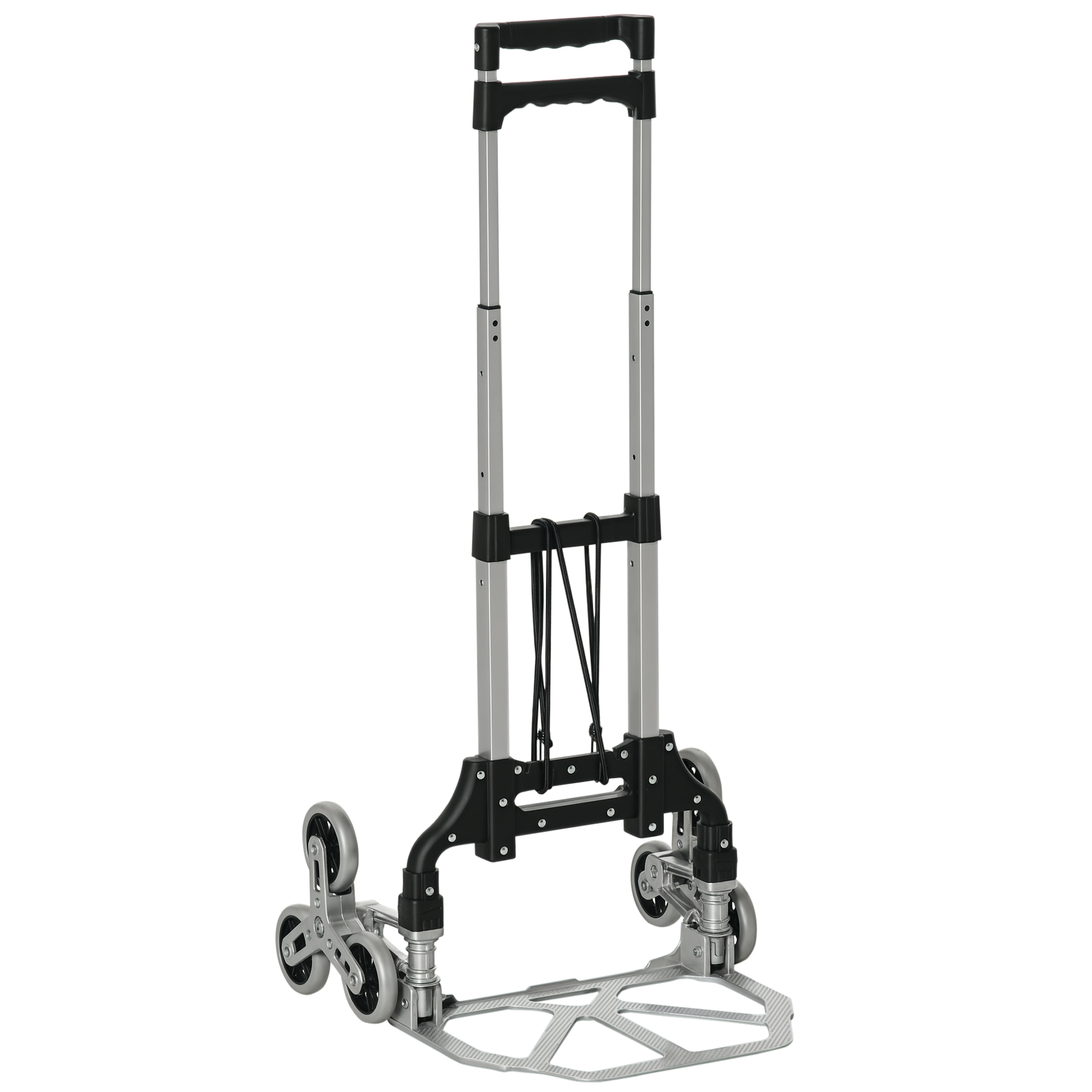 Klappbarer Treppensteiger-sackkarren Aus Aluminium Mit 6 Rädern Und Gurt – Tragkraft 70 Kg – Silber Und Schwarz