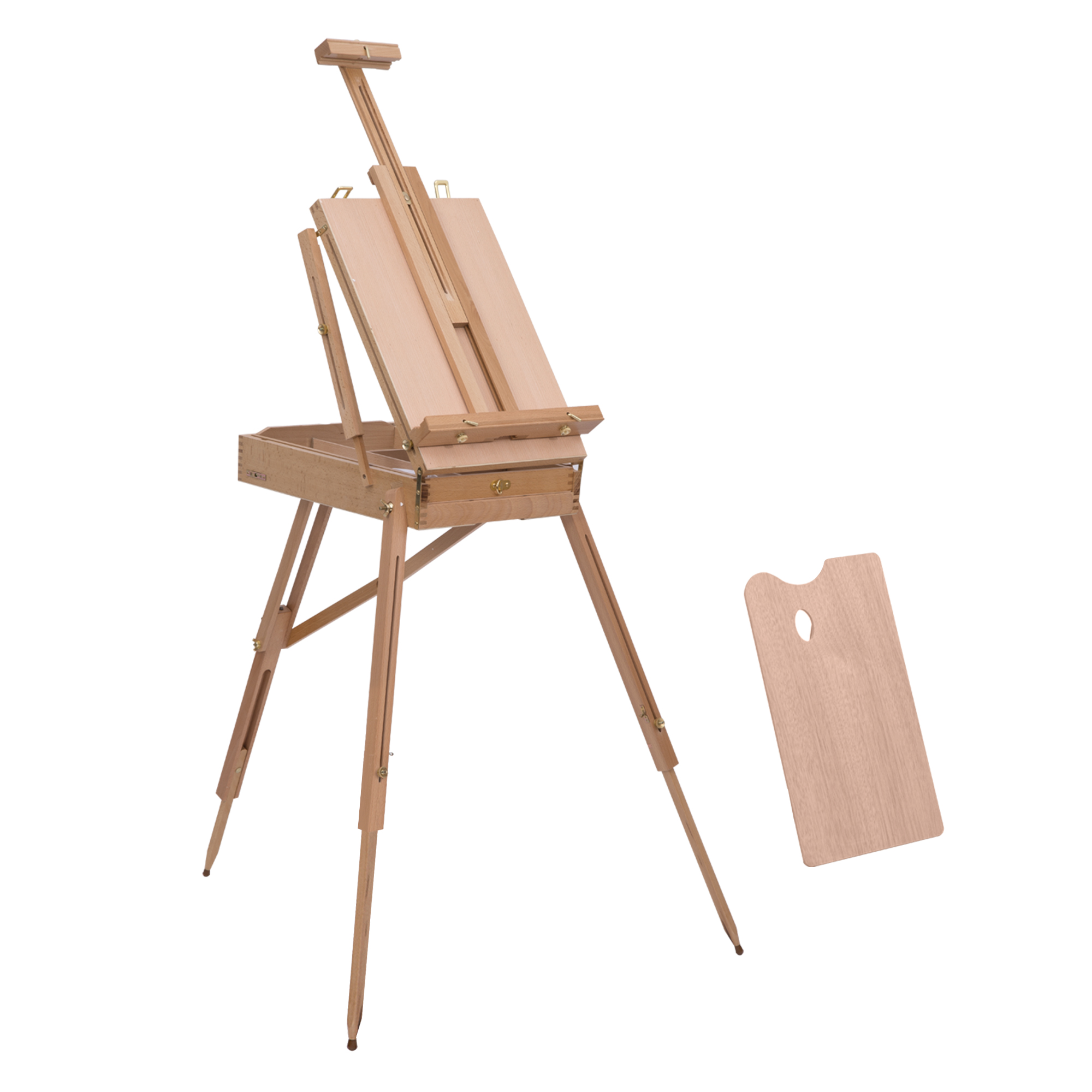 Dreibeinstaffelei Mit Schublade, Palette Und Verstellbarem Schultergurt, Aus Buchenholz, Holzfarbe